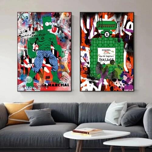 Graffiti Street Art Marvel Hulk Posters and Prints Luxury Perfume Bottle Canvas Painting Wall Art Picture Living Room Home Decor