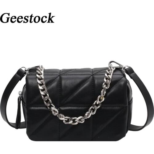 Geestock Women' Chain Shoulder Bag Light-luxury Mini Flap Crossbody Handbag Nylon Lattice Clutch Bags