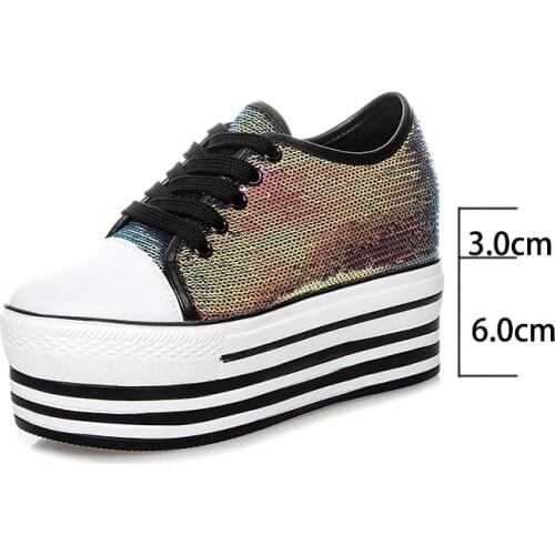 Krasovki bing bling Genuine Height Increased Super High Heel Platform Casual Sports Women Casual Shoes Wedge Slip on Sneakers