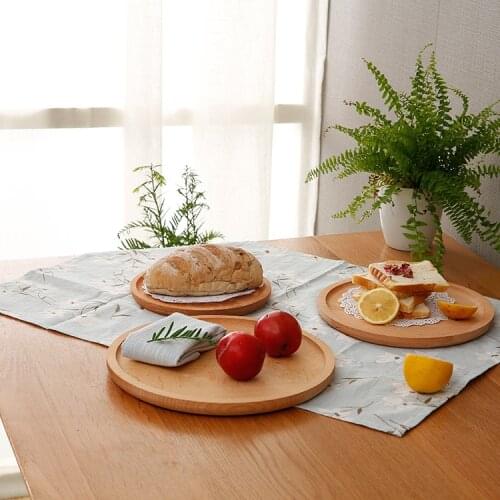 Classic Style Home Kitchen Food Storage Tray Round Wood Natural Tray Plate Hotel Restaurant Fruit Tray Beech Cup Holder Tray