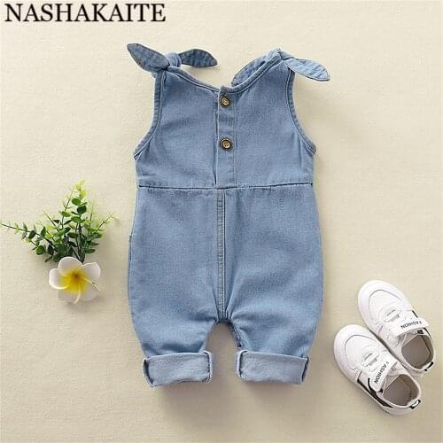 NASHAKAITE Baby Girl Clothes Unisex Shoulder Bandage Jeans Baby Overalls Pocket Deco Cute Baby Girl Overalls Newborn Jumpsuit