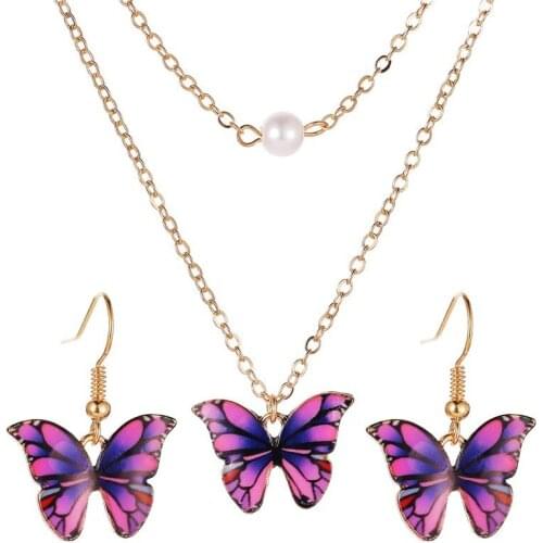 ZYZQ Delicate Butterfly Necklace Earrings Sets For Women Cute Jewelry Anniversary For Party Birthday Gift For Girl