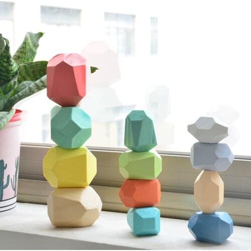 Creative Stacking Game Rainbow Wooden Toy Gift Children Wooden Colored Stone Jenga Building Blocks Educational Toys 2020