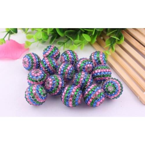 Kwoi vita Newest Aque/green/rose strip color 20mm 100pcs/lot Chunky Resin Rhinestone Beads Ball for Kids Girls Jewelry Making
