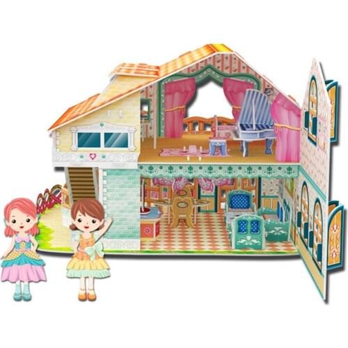 Mini Dollhouse Parent-Child Assemble 3D Paper House Furniture Puzzle Jigsaw Toy Kids Montessori Board Games Toys for Children