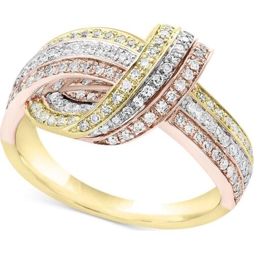 Trendy Luxury Business Womens Ring Creative Three-color Knot Inlaid Ring Elegant Party Engagement Wedding Female Accessories