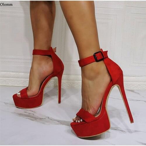Olomm New Women Ankle Strap Sandals Stiletto High Heels Sandals Open Toe Gorgeous 8 Colors Dress Shoes Women US Plus Size 5-20