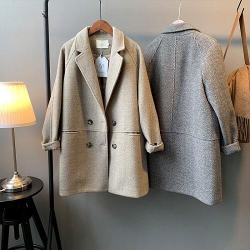 Obrix Office Lady Straight Formal Coat Female V-Neck Full Sleeve Attire Double Breasted Streetwear Casual Style Outfit For Women