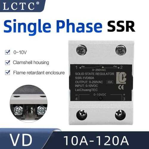 Single Phase Angle Control Solid State Relay 0-10v,SSR-1VD10A 25A 40A 50A 60A 80A 90A 100A 120A SCR Voltage Regulator