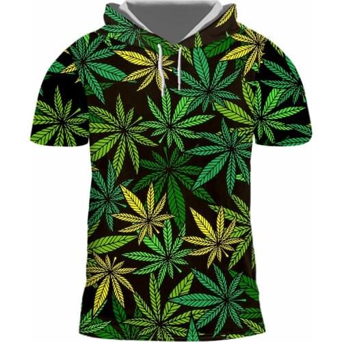 OGKB Maple Leaf Hooded T Shirts Men Tshirt Man Green Leaf 3D Print Streetwear Weed Plant Clothes Plus Size Harajuku Clothing