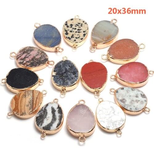 2pcs Natural Stone Agates Amazonite Rose Quartzs Charm Connector Pendant Double Hole Jewelry Making Necklace Earring Women Gift