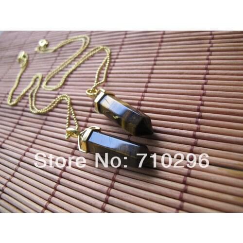 Natural Tiger eye Gem stone Point neckalce 5pcs/lot genuine gem stone jewelry necklace
