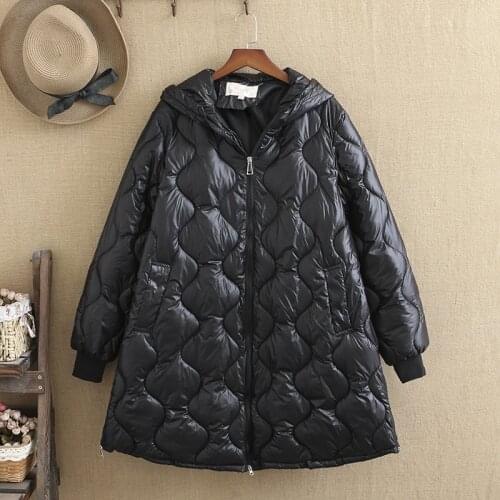 Plus Size Coat For Women Mid-Length Sutures Coat Long-Sleeve Cotton Winter Coat Hoodie Large Size For Fat Lady Under 300 Pounds