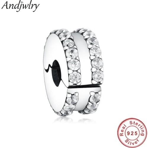 Fit Original Pandora Charms Bracelets Sterling 925 Silver Double Lined Pave Clip Charm DIY Jewelry Women Berloque