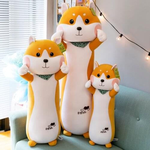 65cm-110cm Brown Long Shiba Inu Plush Stuffed Pillow Kawaii Bone Dog Soft Doll Office Lunch Break Nap Sleeping Pillow Cushion