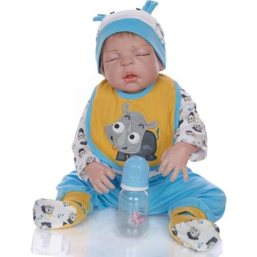 23” Full silicone reborn baby doll newborn babies boy closed eyes hair rooted bebe reborn menino kids gift toys