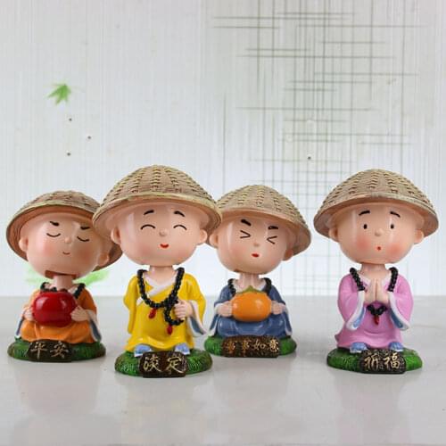 Car Interior Supplies Straw Hat Shaking His Head Little Monk Ornaments Cute Monk Series Car Ornaments