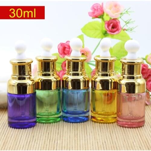 2pcs 30ML Glass Dropper Makeup Bottle Empty Cosmetic Perfume Liquid Glass Dispenser Refillable Bottle (Random Color)