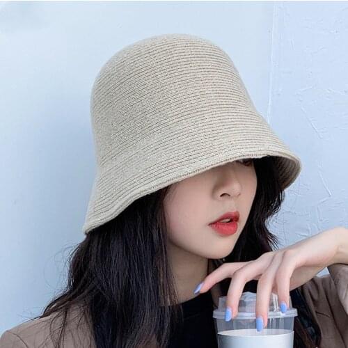 Woolen Fisherman Hat Female All-Matching Basin Hat Korean Fashion Japanese Hat Retro Autumn and Winter Knitting Bucket Hat
