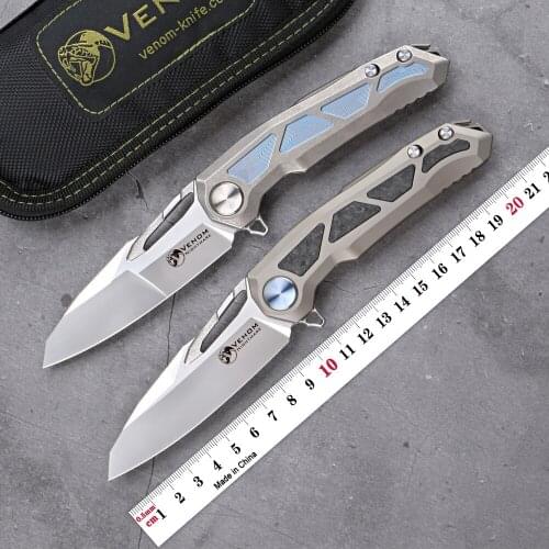 VENOM NIGHTMARE Flipper folding knife outdoor camping hunting survival pocket kitchen fruit knives EDC (3.74"Stonewash M390)
