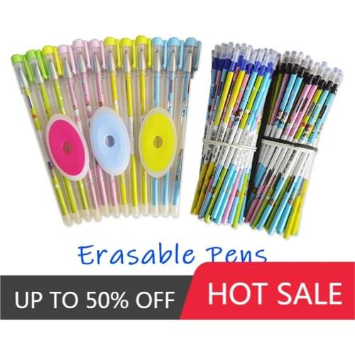0.5mm Erasable Pens Set Kawaii Black Blue Ink Erasable Refills for School Office Writing Stationery Replaceable Gel Pen Rods
