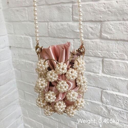 Hollow Out Pearl Evening Bags Women Luxury Small Beaded Pearl Clutch Purses And Handbags Ladies Woven Shoulder Bag Wedding Party