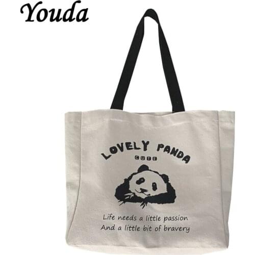Youda New Canvas Shoulder Shopper Bag for Women Girl Cartoon Bear White Female Handbags Cloth Shoppbag Ladies Tote Beach Bags