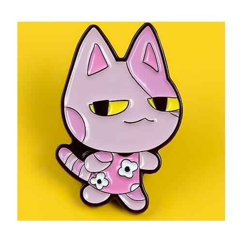 Pink cat enamel pin brooches for women cartoon animal badge flower dress lapel pin clothes shirt backpack jewelry gift for kids