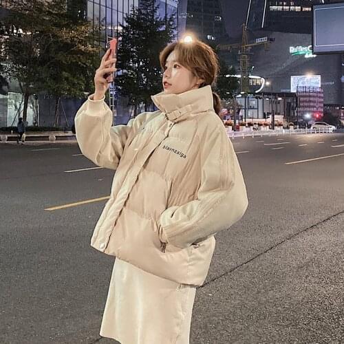 Stand Colar Womens Winter Jacket Plus Size Fad Female Parka Letter Print Loose Thick Casual Women Coats Cotton Padded Outwear