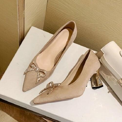 ZawsThia 2021 Chic Charm Pointed Toe Crystal Heels Luxury Brand Big Size 33-43 Womans Office Pumps With Butterfly Know Shoes