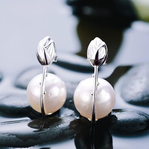 2021 Trendy Lotus Flower Natural Mother of Pearl Real Silver 925 Sterling Drop Earrings for Women