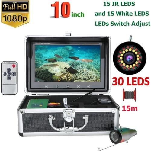 10 inch Fish Finder Underwater Fishing Camera15pcs Infrared Lamp 1080P 15M Camera+15pcs White LEDs For Ice Fishing