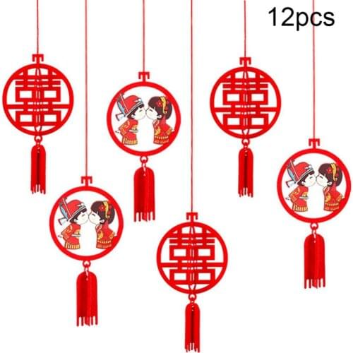 12Pcs Chinese Xi Letter 3D Hollow out Cloth Pendant Hanging Wedding Decoration Party decoration manualidades wedding accessories
