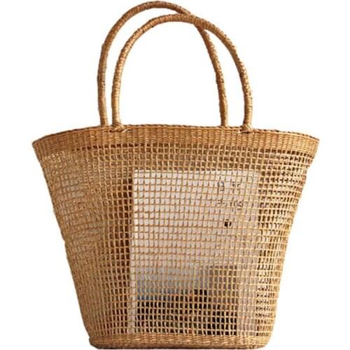 2018 Simple And Generous No Decorative Plain Color Net Hollow Textured Woven Bag Popular Straw Bag Handbags 37x25CM