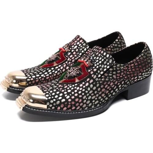 2019 Fashion Men gold Metal Round Toe red formal shoes men leather shoes Casual loafers