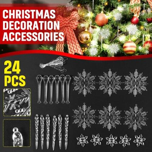 24PCS/Set New Transparent Christmas Snowflakes Ornaments Festival Party Christmas Tree Hanging Decor