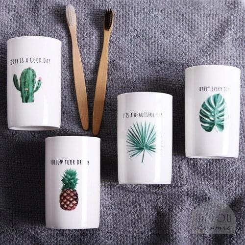 3 Inch Catcus Printed Ceramic Water Cup,Nordic Pineapple Turtle Leaf Couple Mouthwash Cup,Coffee Cup,300ml