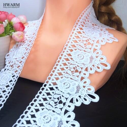 5yard 7.7cm wedding decoration white african lace fabric trim Wavy flower DIY full dress sewing accessories Milk silk ribbon