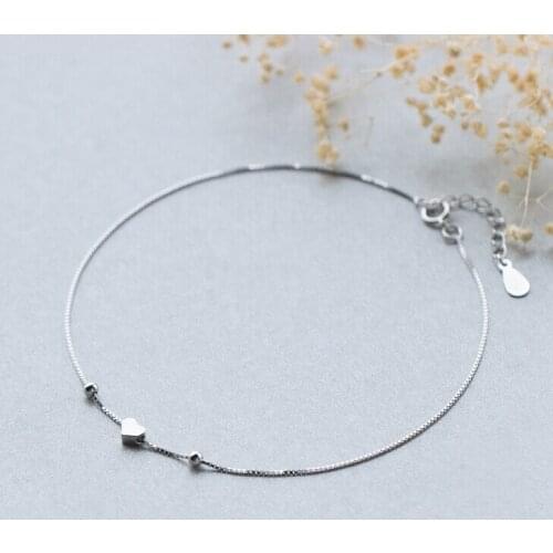 925 Sterling Silver Simple Tiny Heart Beads Charm Bracelet Anklet A2825