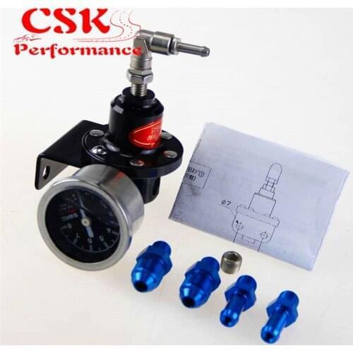 Aluminum 140 PSI Adjustable 1:1 Fuel Pressure Regulator+kPa Oil Gauge Kit Black / Blue / Red
