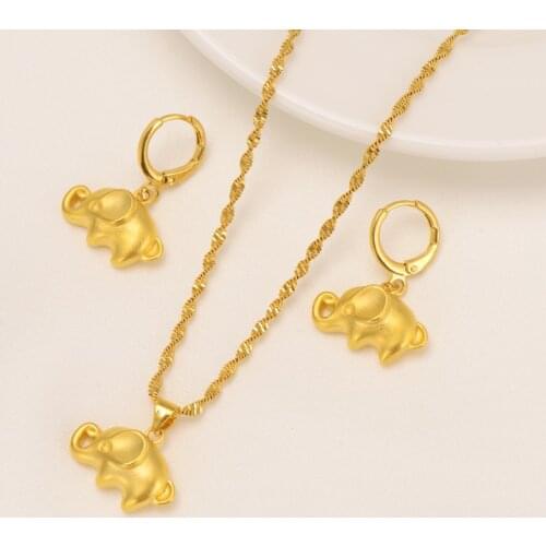 Bangrui Gold Color Elephant Pendant Necklace Earrings For Women Man Cute Little Charm Elephant African Arab Jewelry Sets Gifts