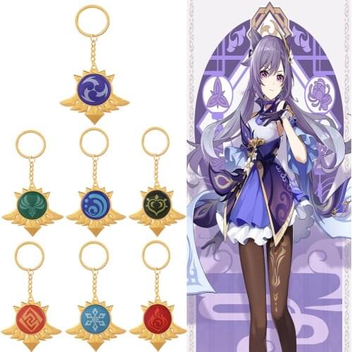 Game Metal Jewelry Keychains Genshin Impact Cosplay Keychain 7 Element Weapons Eye God Accessories Kids Toys Gifts Game Cosplay