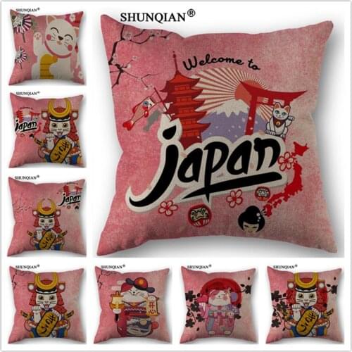 C4118 Japanese cat festive style pillowcase Custom One Side Pillow Cases Cotton Linen 18X18 Inch Home Textile Pillowcase 45x45cm