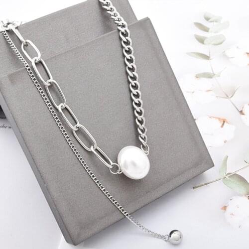 XIYANIKE 316L Stainless Steel Pearl Chains Necklaces For Women Unilateral Tassel Bead Choker 2021 Trend New Fashion Gift Jewelry