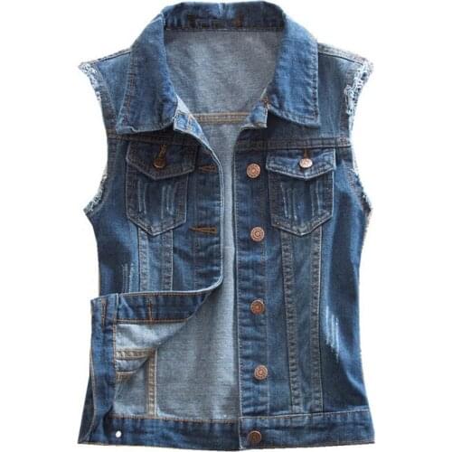 Womens Fashion Casual Lapel Jeans Vest Short Sleeveless Summer Jacket Plus Size 4XL Denim Waistcoat Outerwear