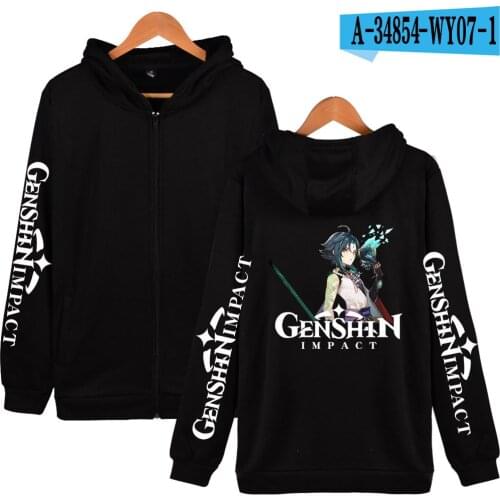 Game genshin impact cosplay 2D Print Zipper boy/girls Hoodies Sweatshirt Women/Mens streetwear Fashion Zippers Hoodie Oversized