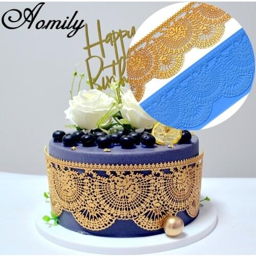Aomily Opera Style Fan Shaped Lace Silicone Mold Wedding Cake Border Decoration Fondant Cake Surround Food Grade Mat Baking Mold