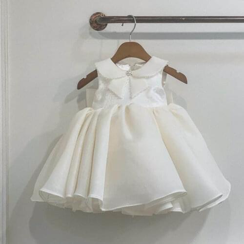 Doll Collar White Lace Baby Girl Dress 1 Year Birthday Dress Sleeveless Infant Newborn Party Vestidos Baby Girl Christening Gown