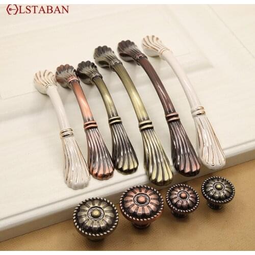 LSTABAN Antique Single Hole European Ivory White Zinc Alloy Wine Cabinet Drawer Shoe Cupboard Door Knob Furniture Handle