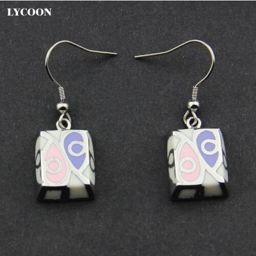 LYCOON new stainless steel square style lady pink Drop Earrings with colorful resin enamel earrings for women LYS018
